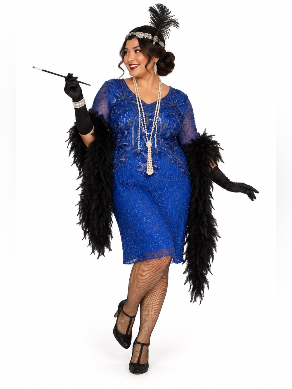 Vintage 90s Silky Nites Elegant Blue Sequin Dress